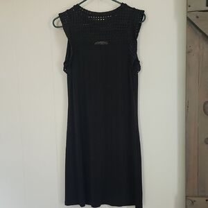 Michael Kors Black Midi Dress with Crochet Detail